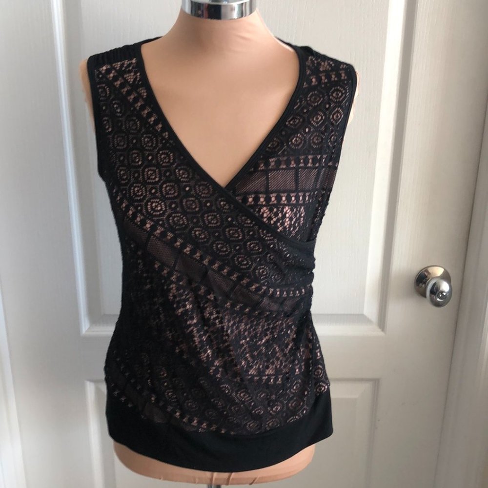 Bisou Bisou Women's Black Lace Dressy Tank Top Lined Sz M